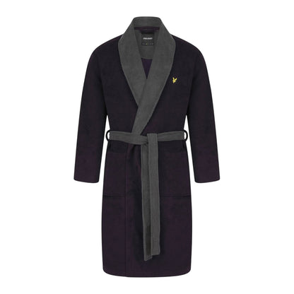 Peacoat-Grey - Front - Lyle & Scott Mens Fleece Shawl Collar Long-Sleeved Robe