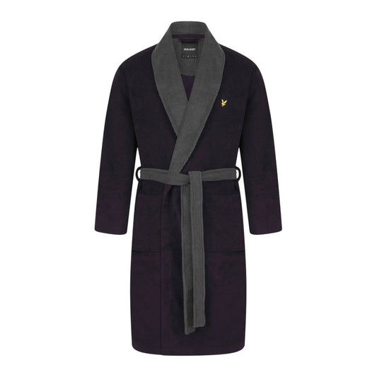Peacoat-Grey - Front - Lyle & Scott Mens Fleece Shawl Collar Long-Sleeved Robe