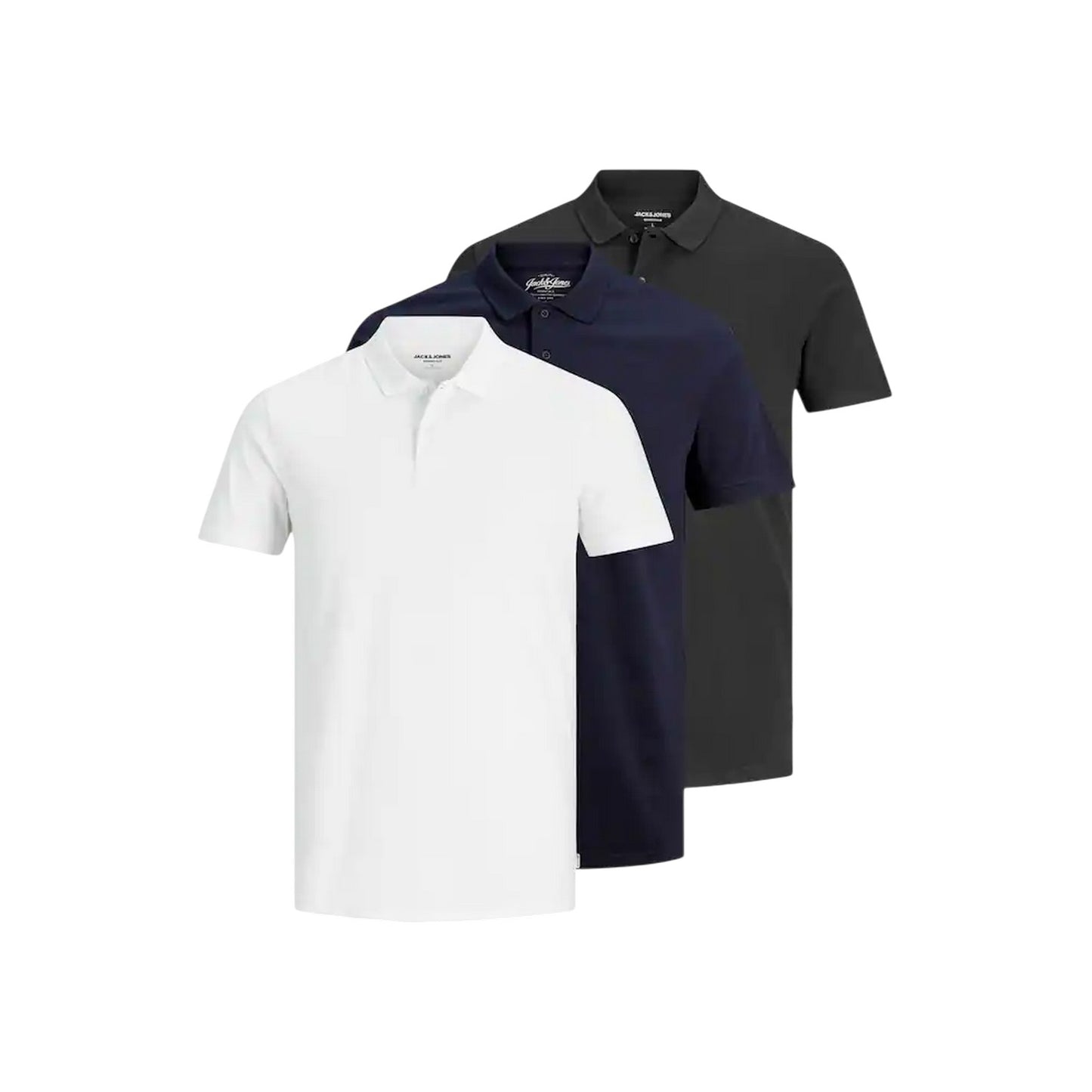 Navy Blazer-Black-White - Front - Jack And Jones Mens Basic Short-Sleeved Polo Shirt (Pack of 3)