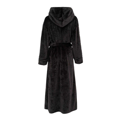 Black - Back - Biba Womens-Ladies Plain Hooded Robe