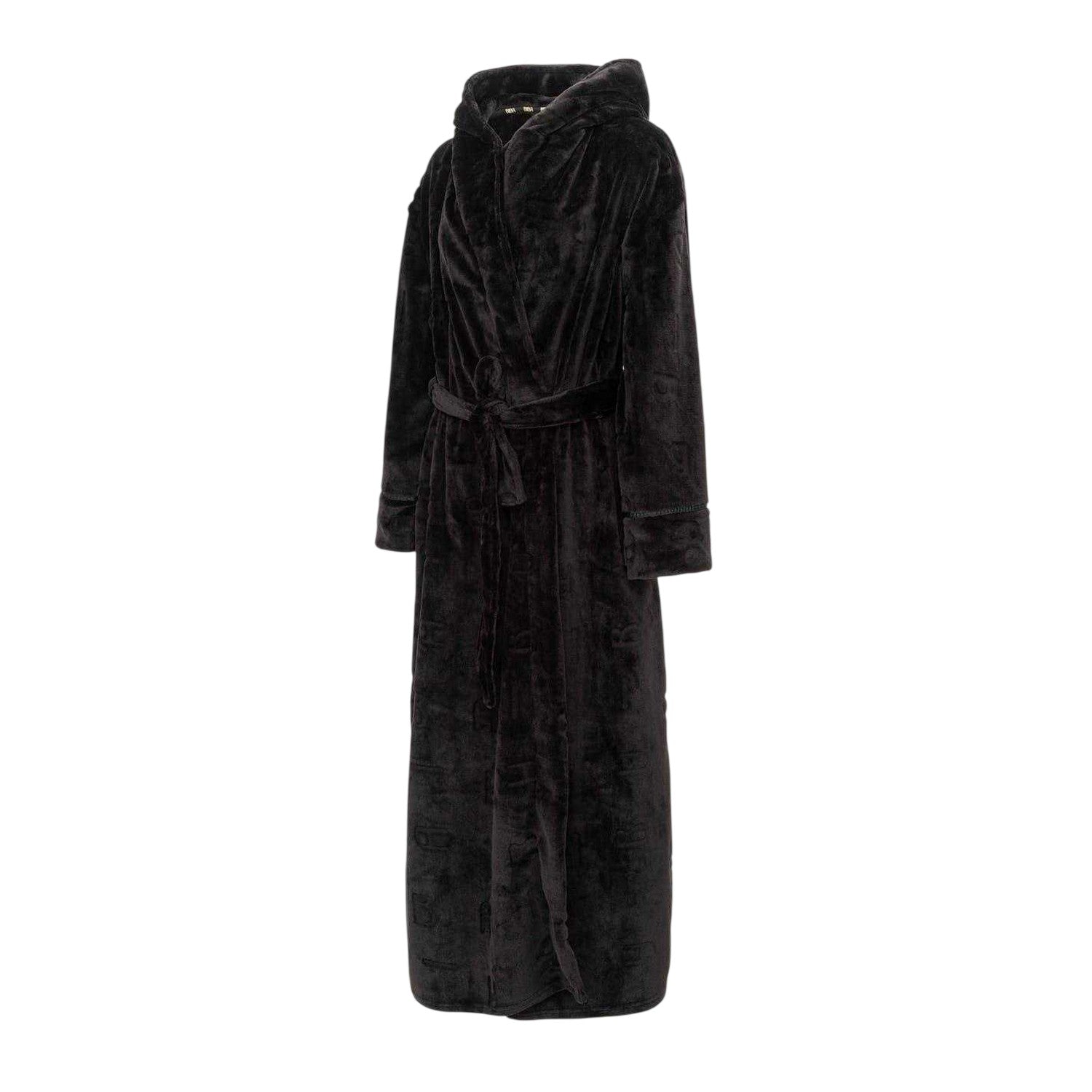 Black - Side - Biba Womens-Ladies Plain Hooded Robe