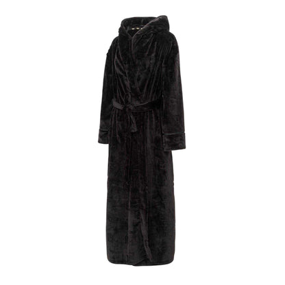 Black - Side - Biba Womens-Ladies Plain Hooded Robe