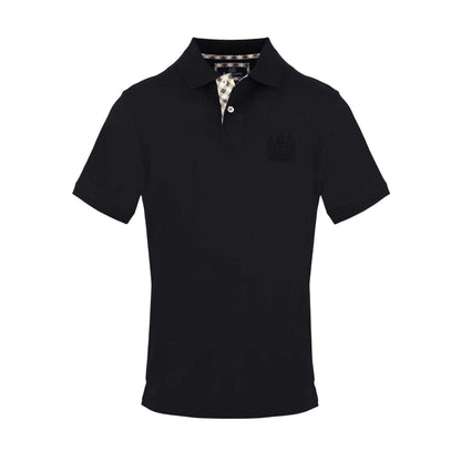 Black - Front - Aquascutum Mens Embroidered Logo Polo Shirt