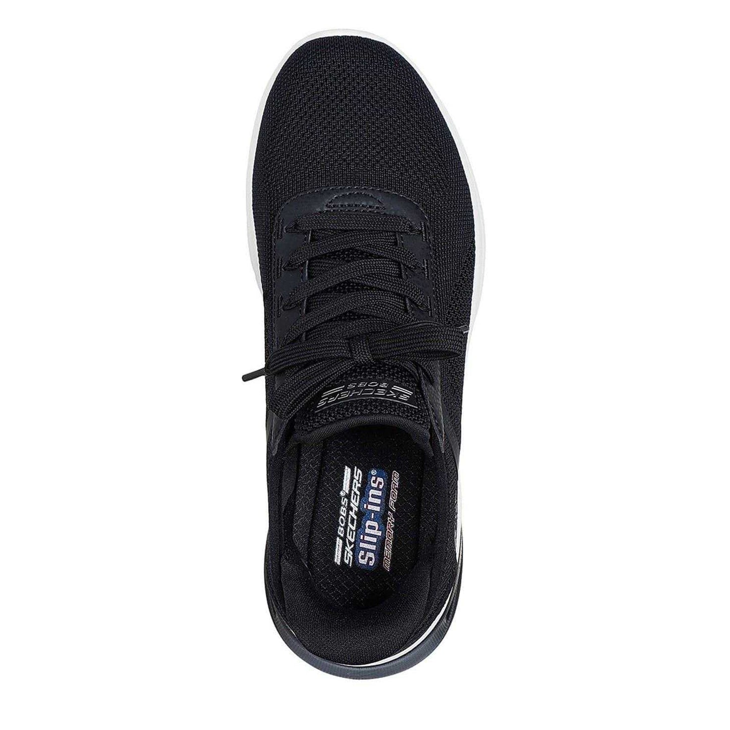 Black-White - Side - Skechers Womens-Ladies Bobs Arc Waves 2.0 Slip-In Trainers
