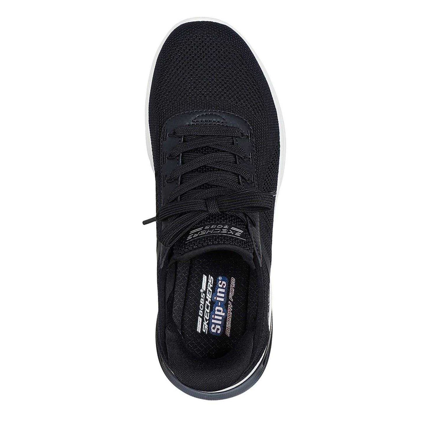 Black-White - Side - Skechers Womens-Ladies Bobs Arc Waves 2.0 Slip-In Trainers