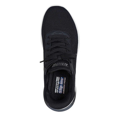 Black-White - Side - Skechers Womens-Ladies Bobs Arc Waves 2.0 Slip-In Trainers