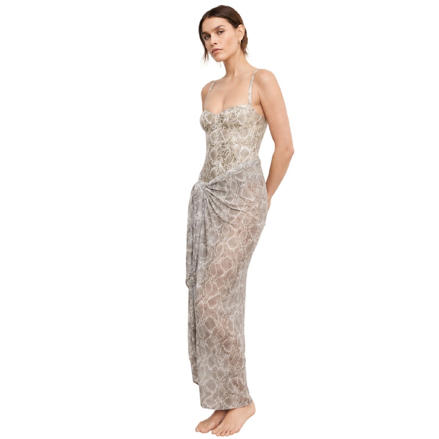 Natural - Back - Good American Womens-Ladies Snake Print Mesh Maxi Sarong