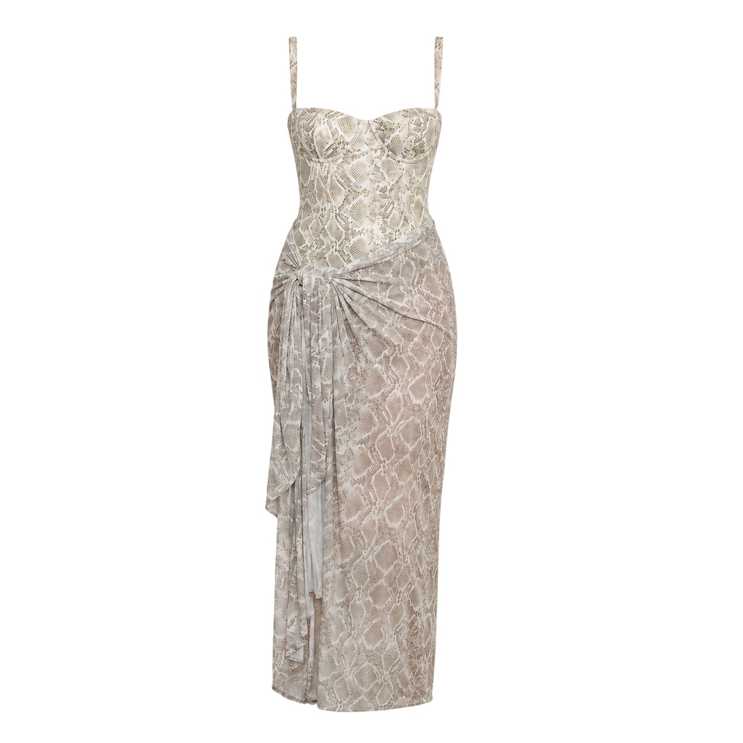 Natural - Front - Good American Womens-Ladies Snake Print Mesh Maxi Sarong