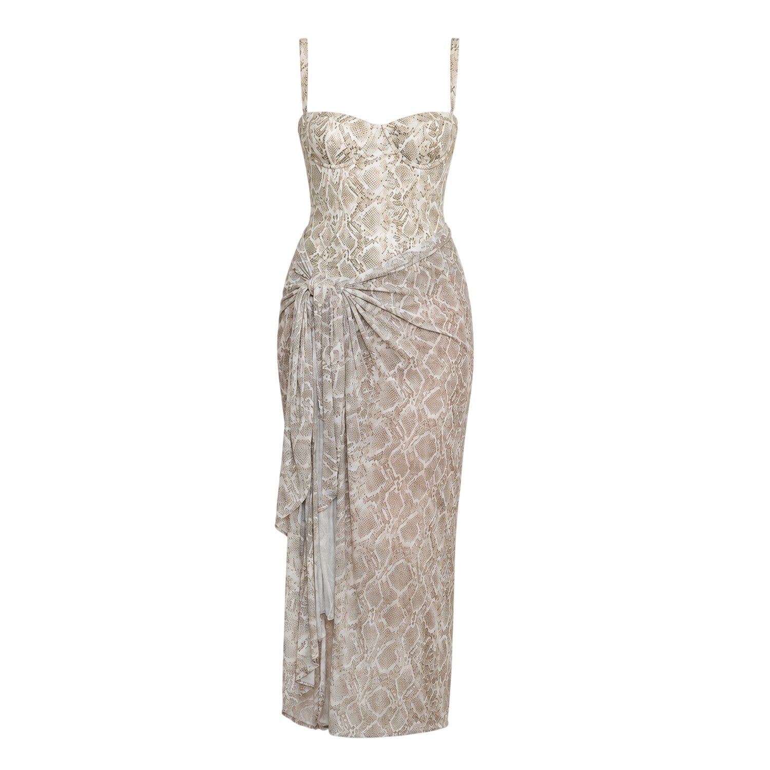 Natural - Front - Good American Womens-Ladies Snake Print Mesh Maxi Sarong