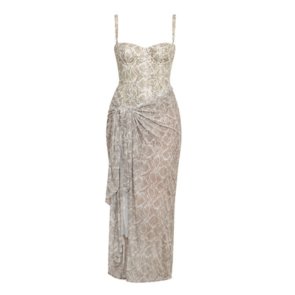Natural - Front - Good American Womens-Ladies Snake Print Mesh Maxi Sarong