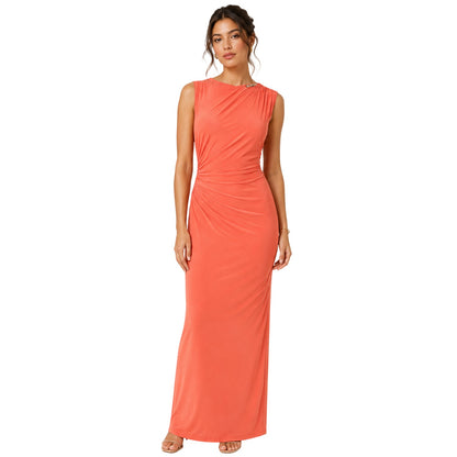 Orange - Side - Biba Womens-Ladies Cinched Waist Maxi Dress