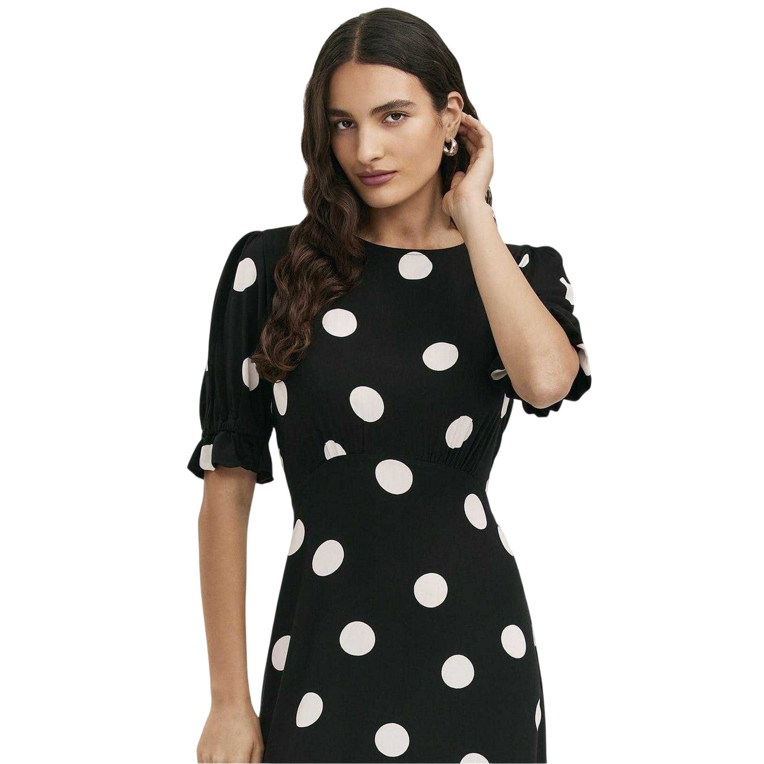 Black - Side - Finery Womens-Ladies Mela Polka Dot Crew Neck Midi Dress