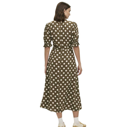 Dark Khaki - Back - Finery Womens-Ladies Mela Polka Dot Crew Neck Midi Dress