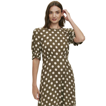 Dark Khaki - Side - Finery Womens-Ladies Mela Polka Dot Crew Neck Midi Dress