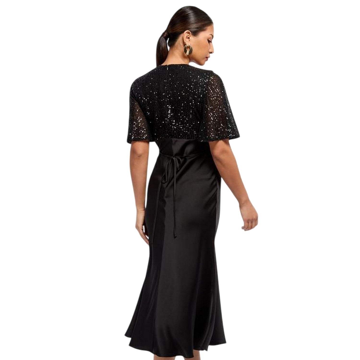 Black - Back - Little Mistress Womens-Ladies V Neck Maxi Dress