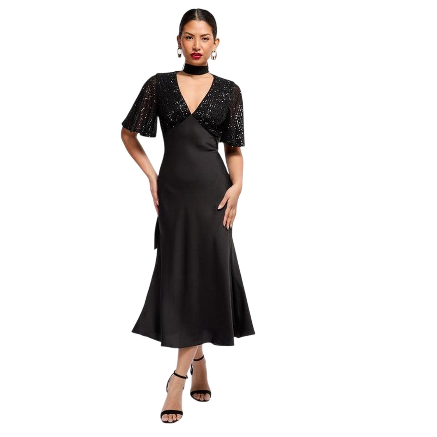 Black - Side - Little Mistress Womens-Ladies V Neck Maxi Dress