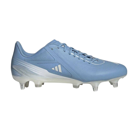 Blue-White - Front - Adidas Mens Adizero RS15 Pro Gradient Leather Soft Ground Rugby Boots