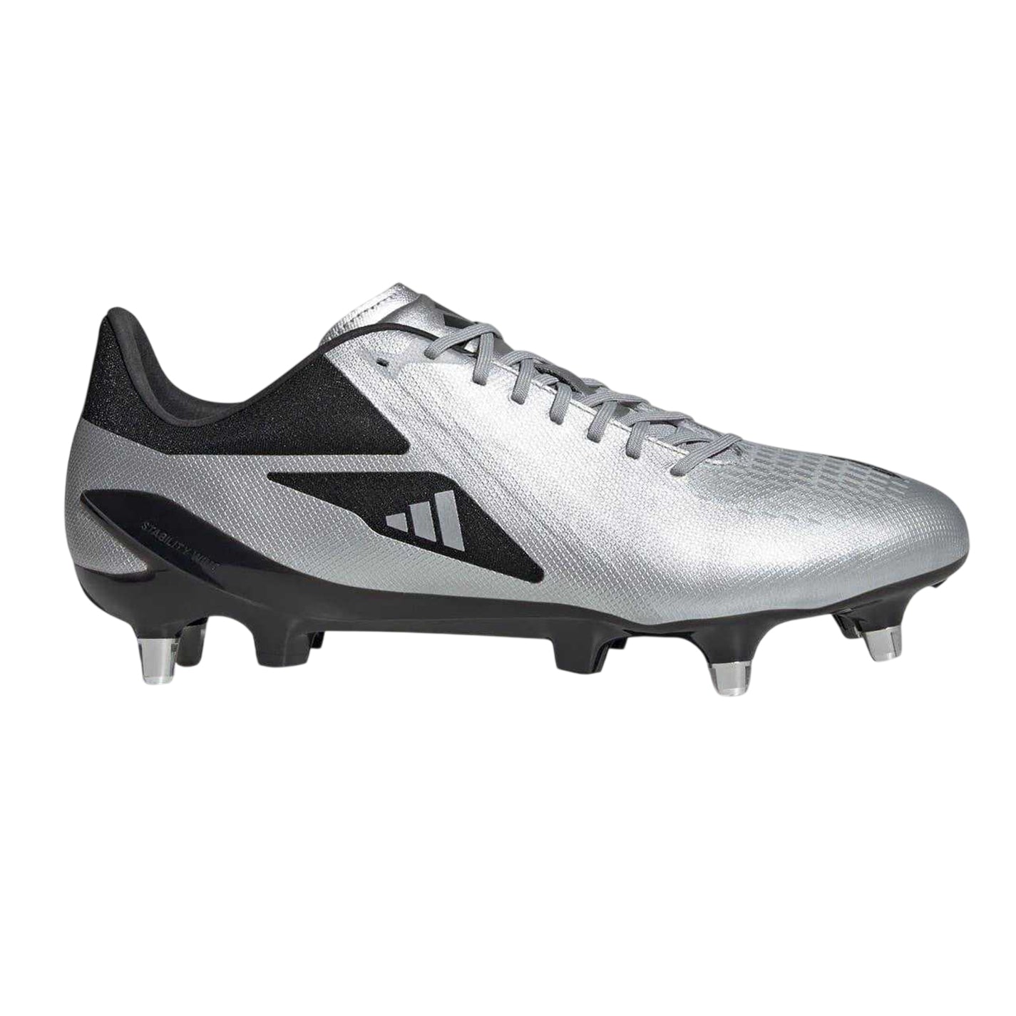 Silver-Black - Front - Adidas Mens Adizero RS15 Pro Gradient Leather Soft Ground Rugby Boots