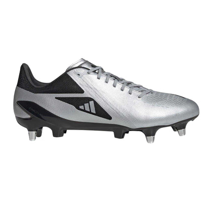 Silver-Black - Front - Adidas Mens Adizero RS15 Pro Gradient Leather Soft Ground Rugby Boots
