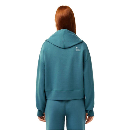Hydro Teal - Back - Lacoste Womens-Ladies Scuba Drawstring Hoodie
