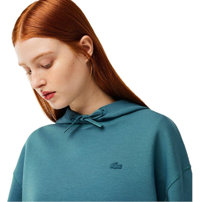 Hydro Teal - Side - Lacoste Womens-Ladies Scuba Drawstring Hoodie