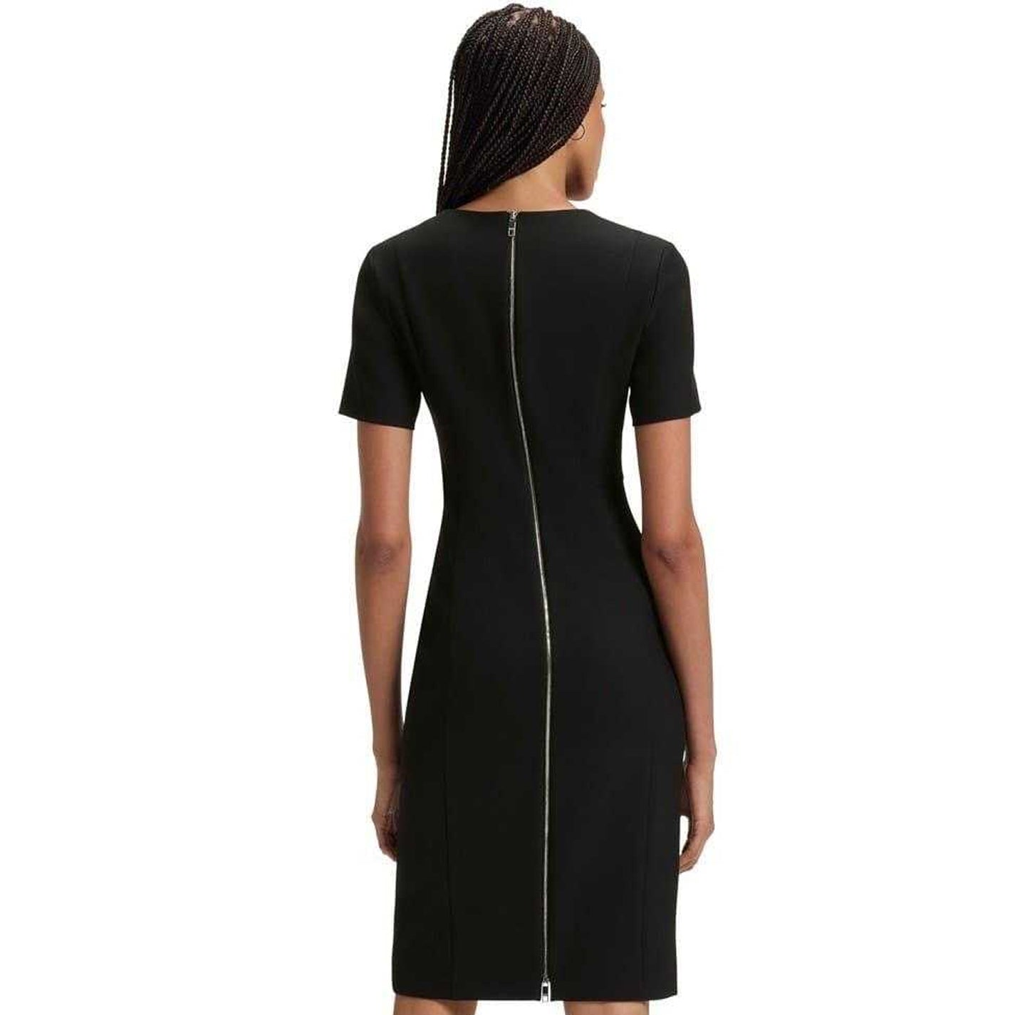 Black - Back - Boss Womens-Ladies Damaisa Knee Length V Neck Short-Sleeved Dress