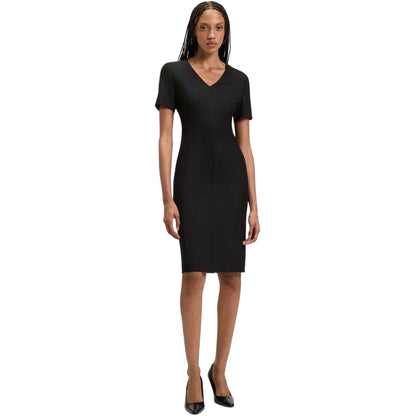 Black - Lifestyle - Boss Womens-Ladies Damaisa Knee Length V Neck Short-Sleeved Dress