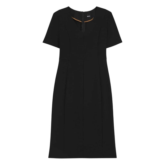 Black - Front - Boss Womens-Ladies Damaisa Knee Length V Neck Short-Sleeved Dress