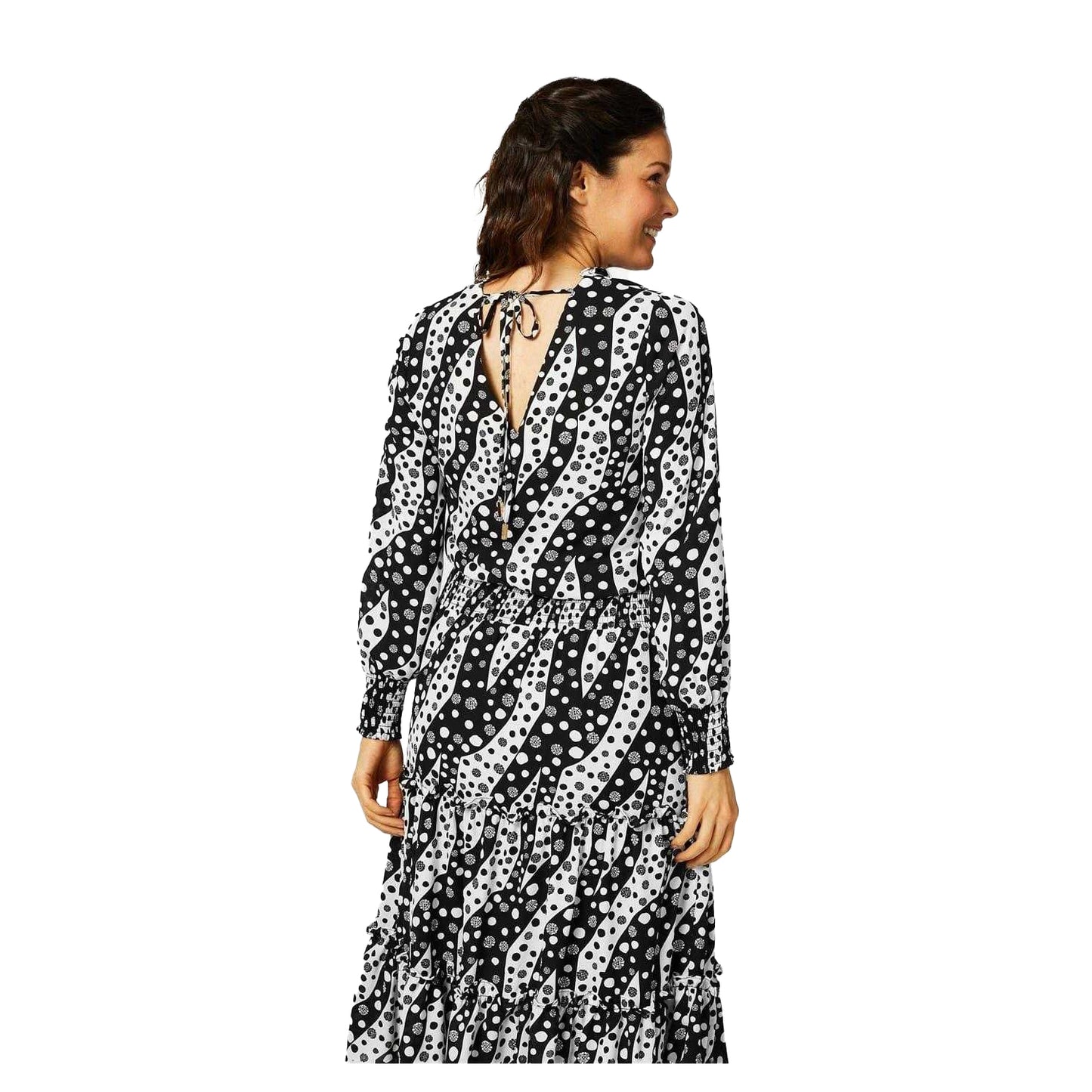 Black-White - Back - Biba Womens-Ladies Cinched Waist Midi Dress