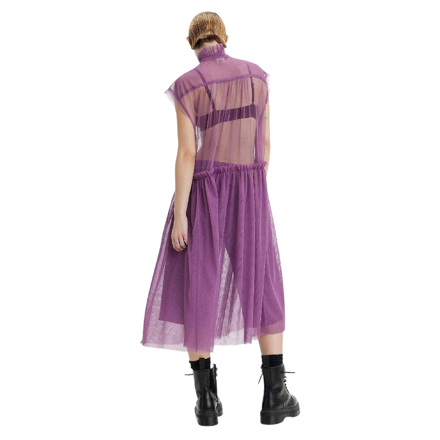 Purple - Back - Levis Womens-Ladies Radical Sheer Banded Collar Sleeveless Midi Dress
