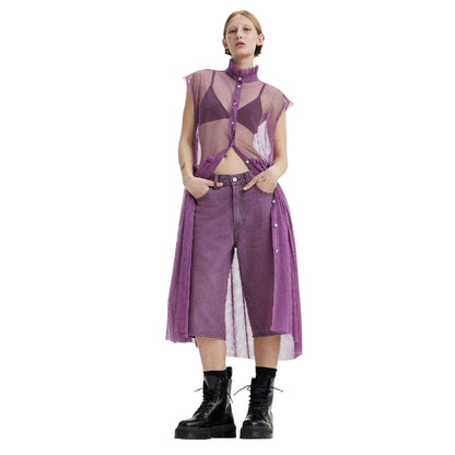 Purple - Lifestyle - Levis Womens-Ladies Radical Sheer Banded Collar Sleeveless Midi Dress