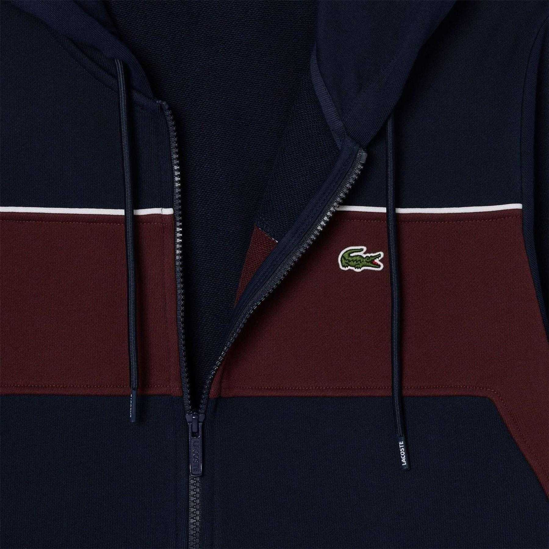 Navy-Red - Side - Lacoste Mens Colour Block Full Zip Hoodie
