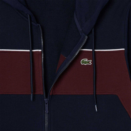 Navy-Red - Side - Lacoste Mens Colour Block Full Zip Hoodie