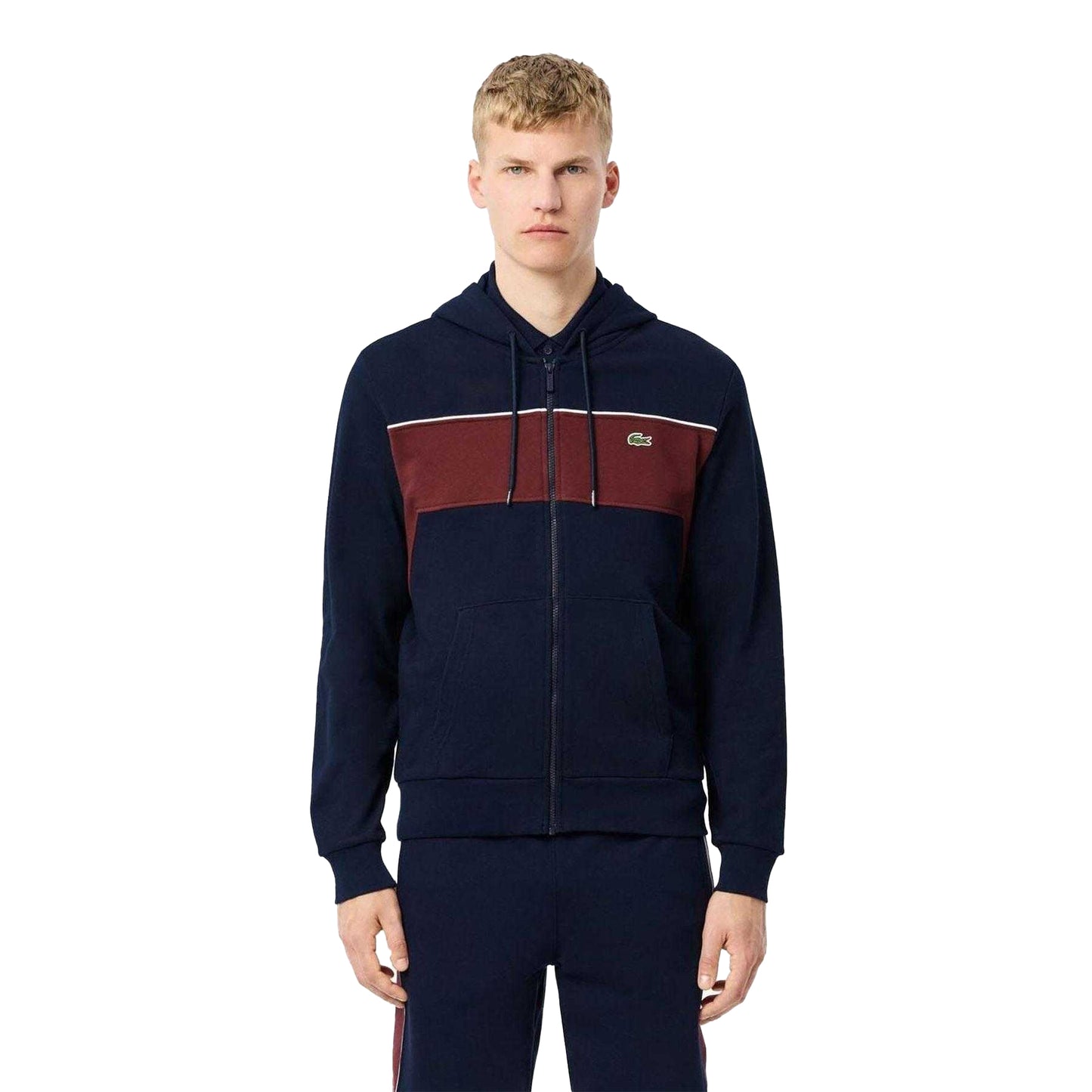 Navy-Red - Lifestyle - Lacoste Mens Colour Block Full Zip Hoodie