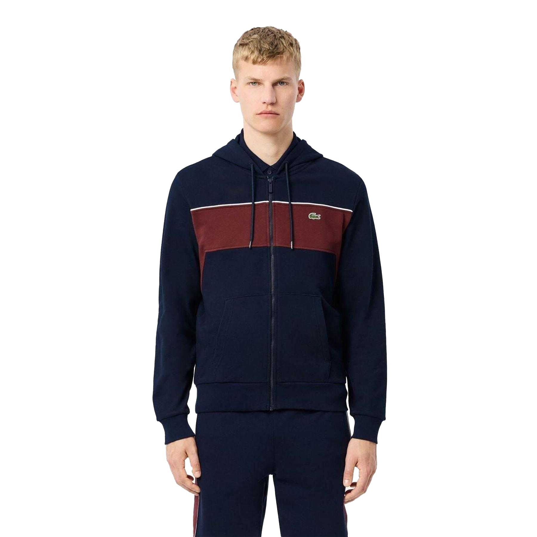 Navy-Red - Lifestyle - Lacoste Mens Colour Block Full Zip Hoodie