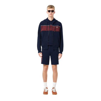 Navy-Red - Pack Shot - Lacoste Mens Colour Block Full Zip Hoodie