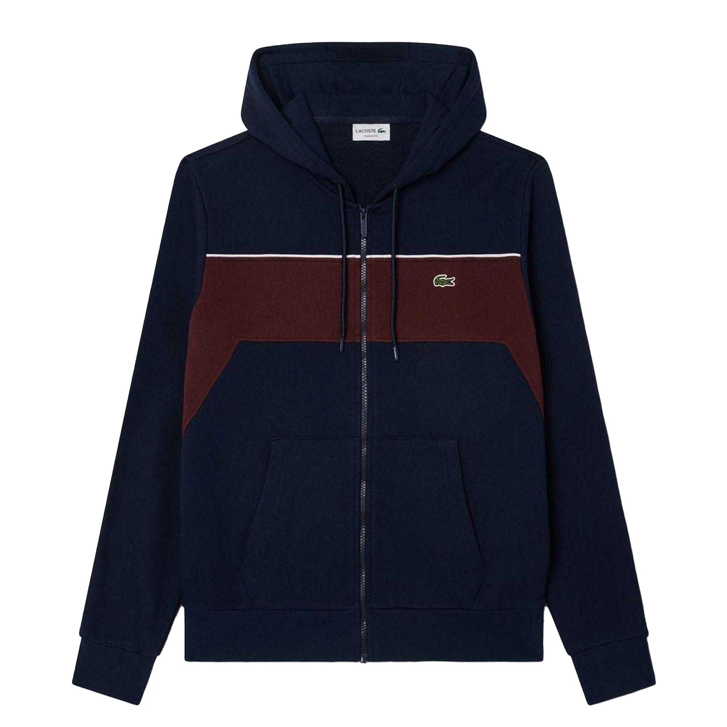 Navy-Red - Front - Lacoste Mens Colour Block Full Zip Hoodie