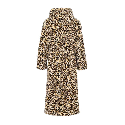 Brown-Black - Back - Linea Womens-Ladies Leopard Pattern Hooded Robe