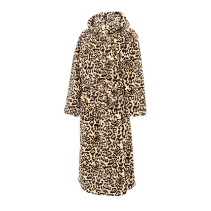 Brown-Black - Side - Linea Womens-Ladies Leopard Pattern Hooded Robe