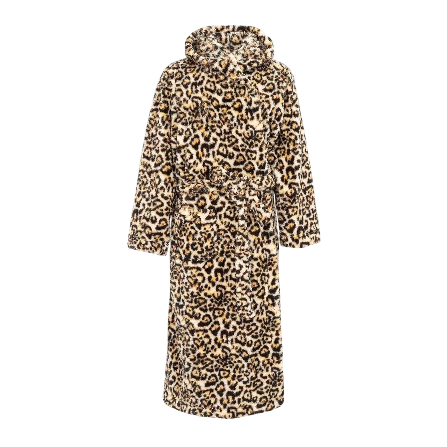 Brown-Black - Front - Linea Womens-Ladies Leopard Pattern Hooded Robe