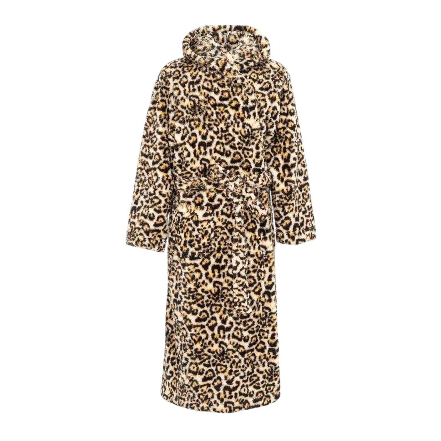 Brown-Black - Front - Linea Womens-Ladies Leopard Pattern Hooded Robe