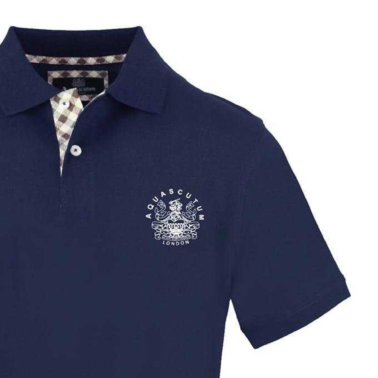 Navy - Side - Aquascutum Mens Cotton Collared Short-Sleeved Polo Shirt