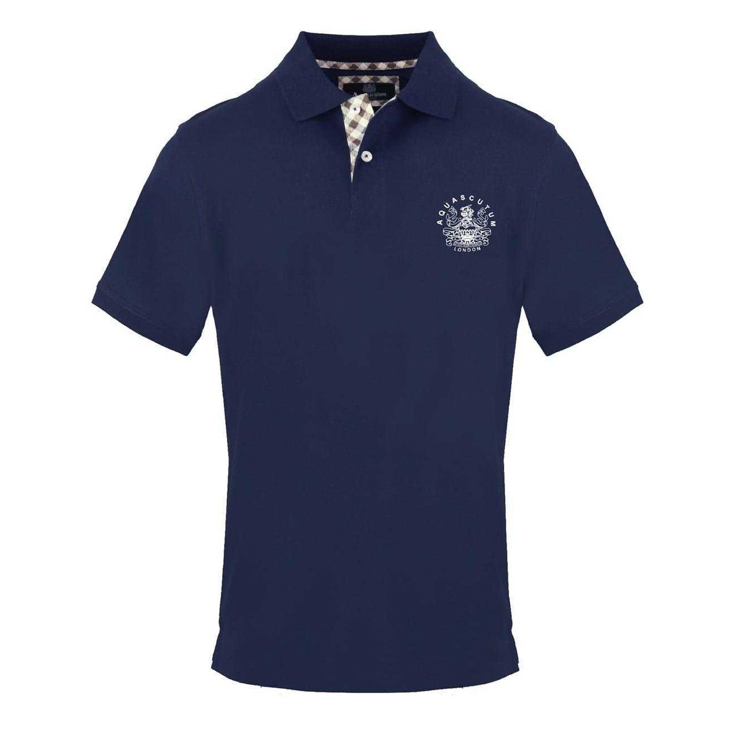 Navy - Front - Aquascutum Mens Cotton Collared Short-Sleeved Polo Shirt