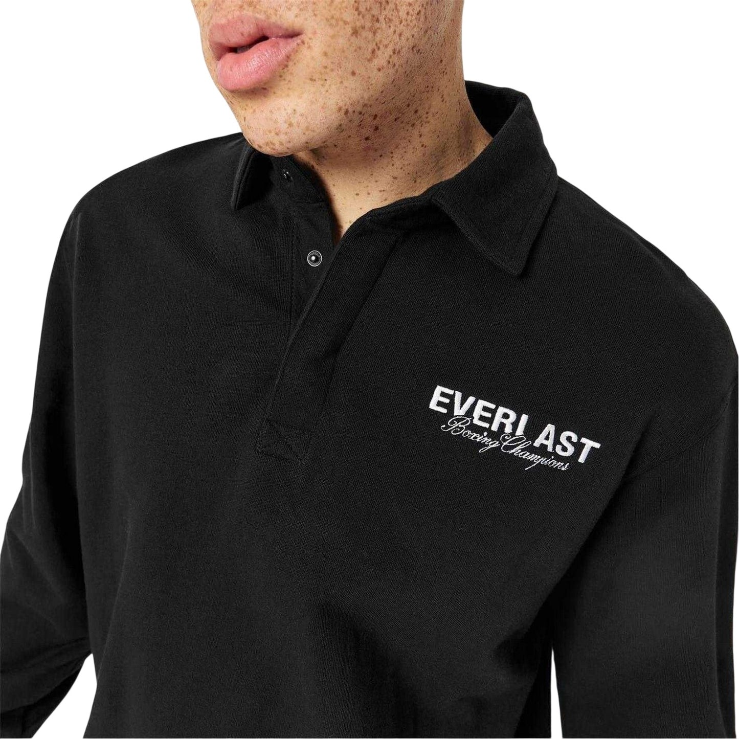 Black - Side - Everlast Mens Logo Long-Sleeved Polo Shirt