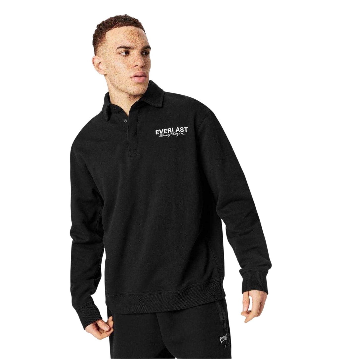 Black - Lifestyle - Everlast Mens Logo Long-Sleeved Polo Shirt