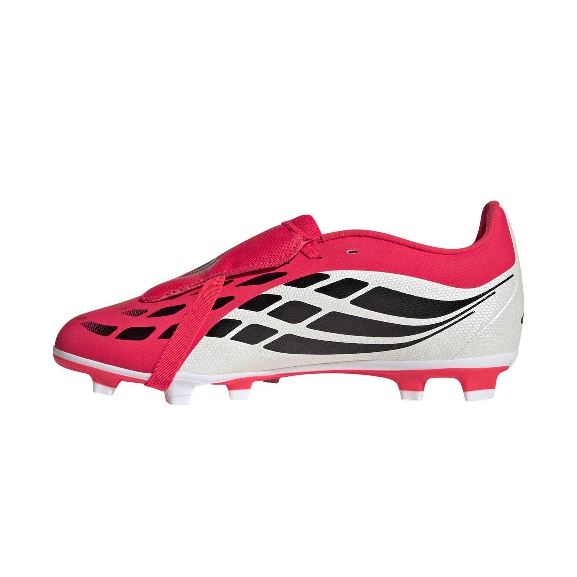 Red-White - Side - Adidas Womens-Ladies Predator Club Fold Over Firm Ground Football Boots