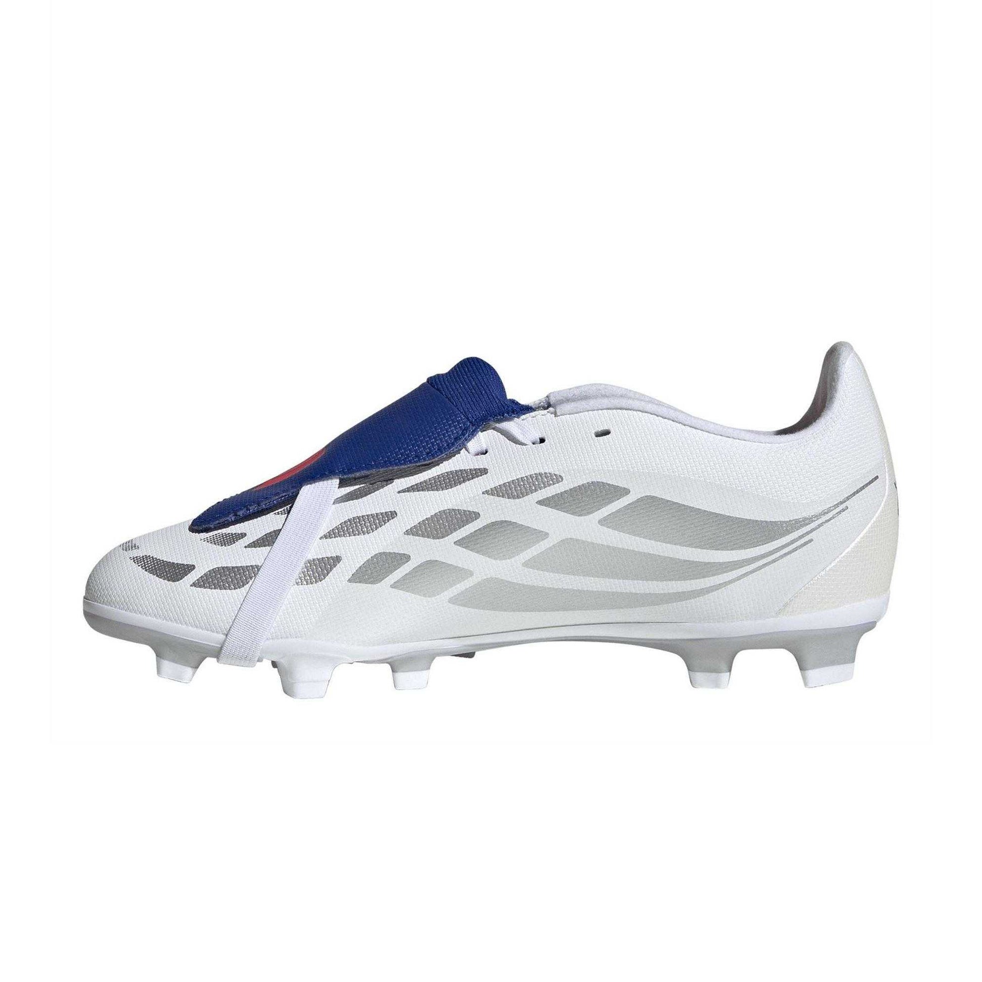 White-Blue - Side - Adidas Womens-Ladies Predator Club Fold Over Firm Ground Football Boots