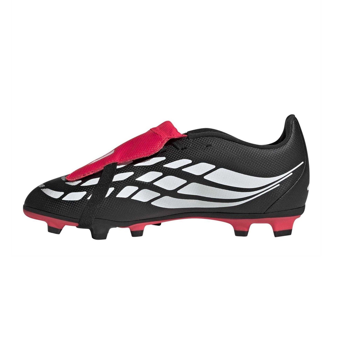 Black-Red - Side - Adidas Womens-Ladies Predator Club Fold Over Firm Ground Football Boots