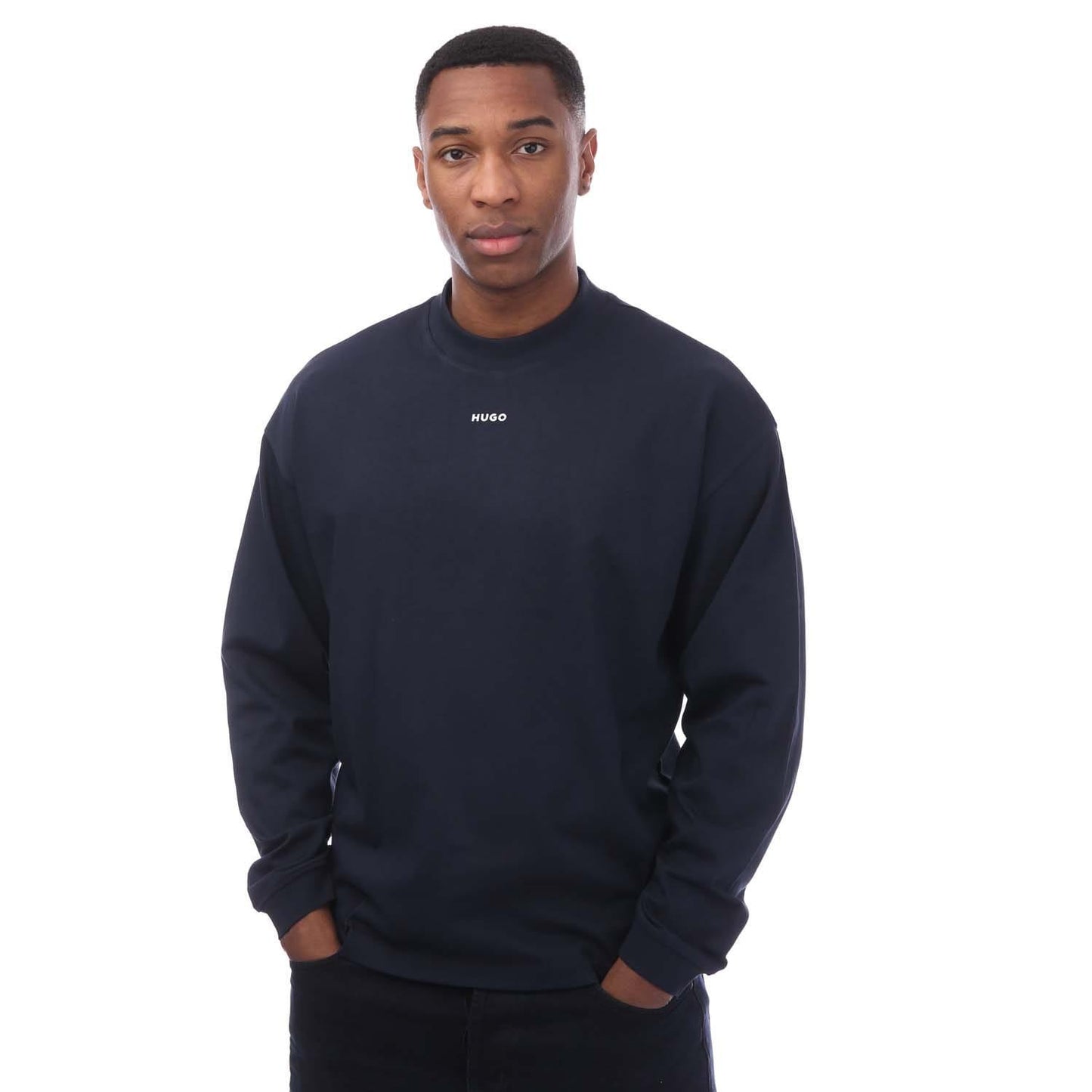 Dark Blue - Front - Hugo Boss Mens Logo Printed Relaxed Fit T-Shirt