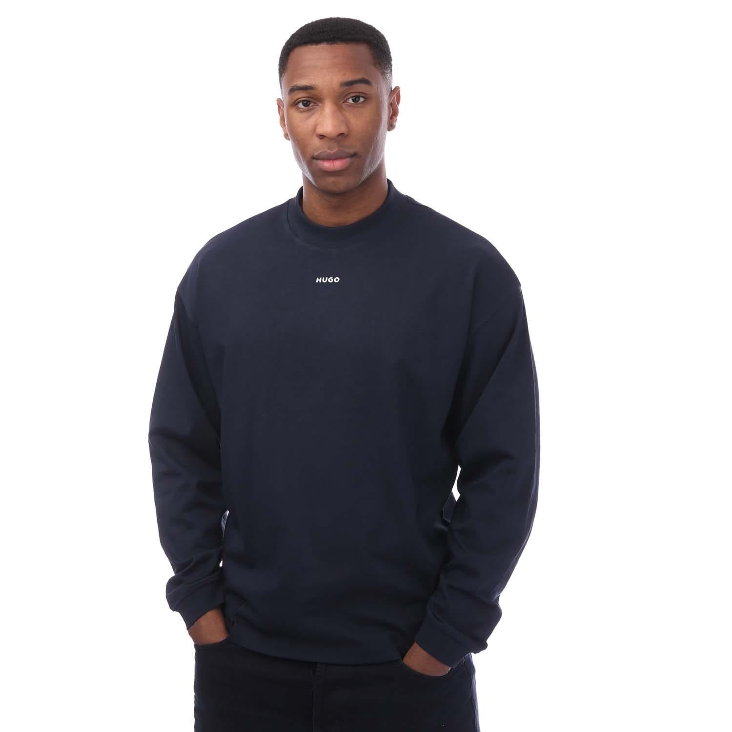 Dark Blue - Front - Hugo Boss Mens Logo Printed Relaxed Fit T-Shirt